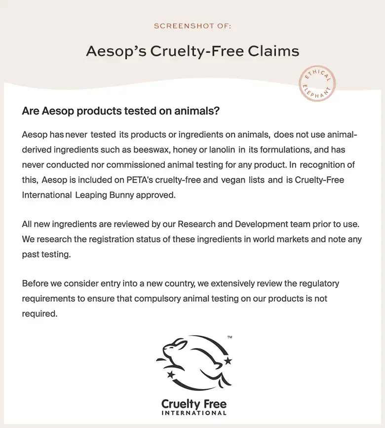 aesop cruelty free claims