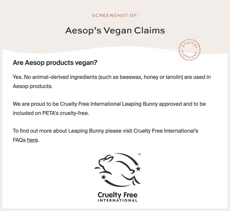 aesop vegan claims